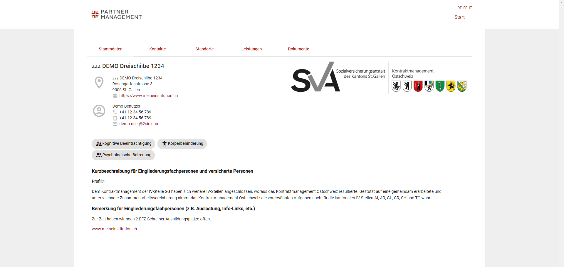 Partner Self Service - Stammdaten
